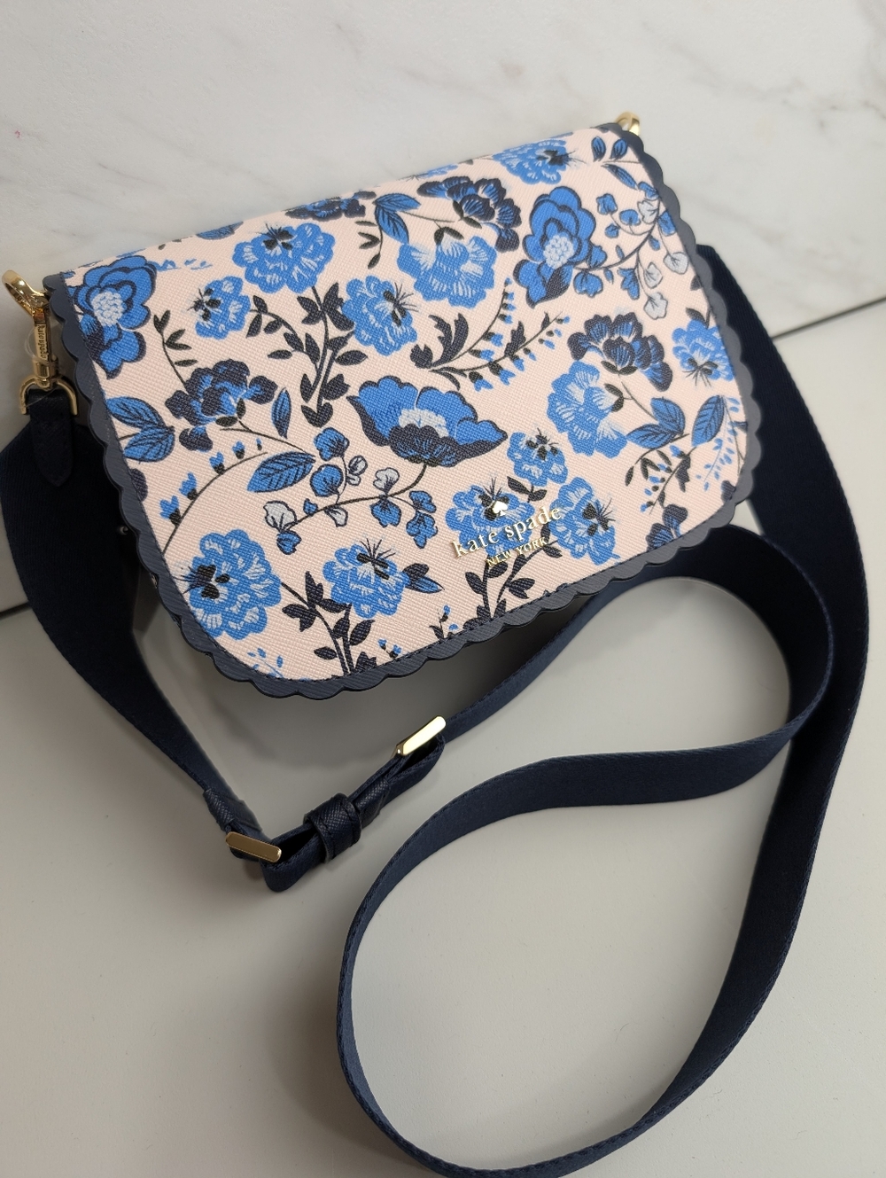 Kate Spade Madison Peacock Floral Printed Saddle Bag Blue Multicolor NWT - Picture 2 of 11